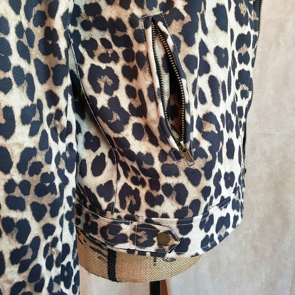 Easel Cheetah Leopard Moto Jacket Faux Suede Full Zip Size M - Picture 4 of 15